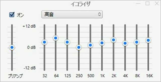 高音重視のイコライザー設定